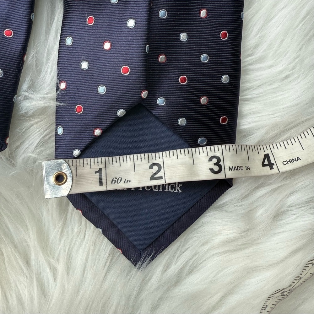 Paul Fredrick Tie Navy Blue Polka Dot 100% Silk Tie - Picture 3 of 6